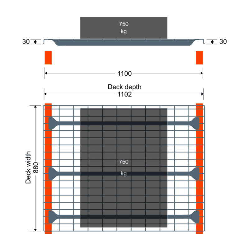 schematische weergave met specificaties van draadrooster 110x88cm