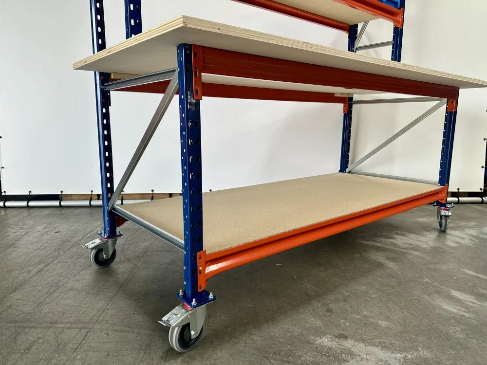 Werkbank inpaktafel met boven opbouw 215x100x95cm / 22 mm blad / incl. 4 zwenkwielen, nieuw - Afbeelding 3