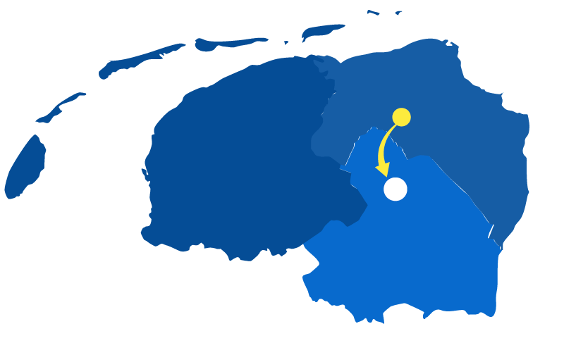 kaart van de noordelijke provincies. Er loopt een pijl van garmerwolde naar assen