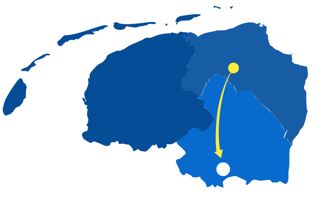 Kaart van de noordelijke provincies. Er gaat een pijl van garmerwolde naar hoogeveen